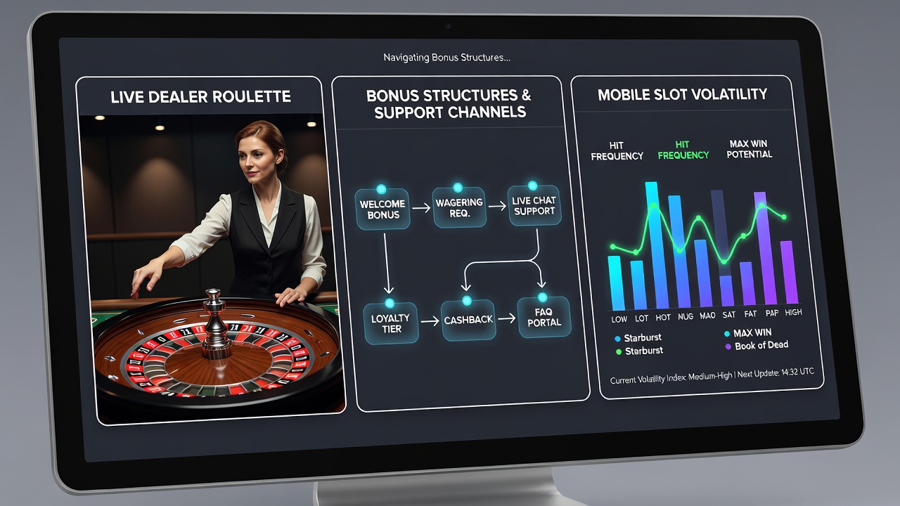 Mobile Slot-Schnittstelle zeigt Volatilitätsdiagramme neben Live-Roulette-Bonusoptionen